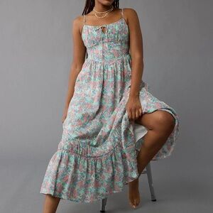 American Eagle Floral Tie-Front Maxi Dress